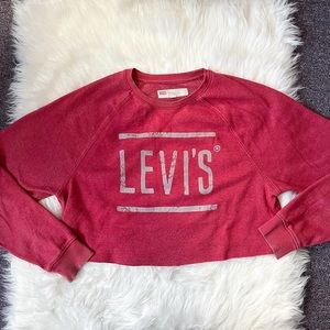 Levi’s sweatshirt pullover crew neck red winter holiday crop cropped logo